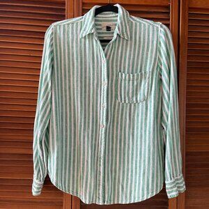 Universal Thread Linen Blend Button-Down Relaxed Fit Shirt, green striped